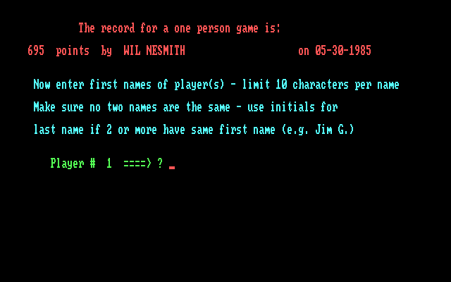 Computer Trivia IBM PC/Compatibles Screenshot: Setting up the players.