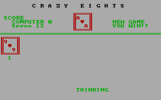 Crazy Eights IBM PC/Compatibles Screenshot: The player wins!