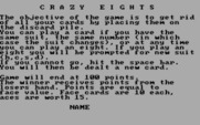Crazy Eights for IBM PC/Compatibles - Title screen and instructions.
