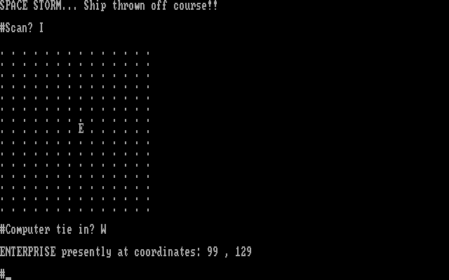 MS-Trek IBM PC/Compatibles Screenshot: The Enterprise was thrown off course while warping!