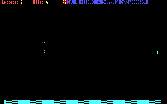 Typing Tutor III IBM PC/Compatibles Screenshot: Type letters before they hit the bottom of the screen.