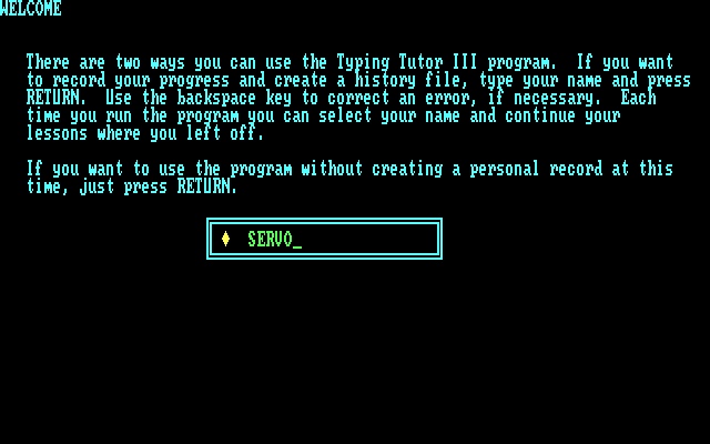 Typing Tutor III IBM PC/Compatibles Screenshot: Setting up a new user.