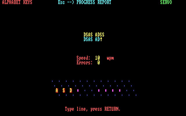 Typing Tutor III IBM PC/Compatibles Screenshot: Practice typing letters.