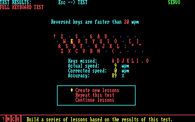 Typing Tutor III IBM PC/Compatibles Screenshot: Typing status report.