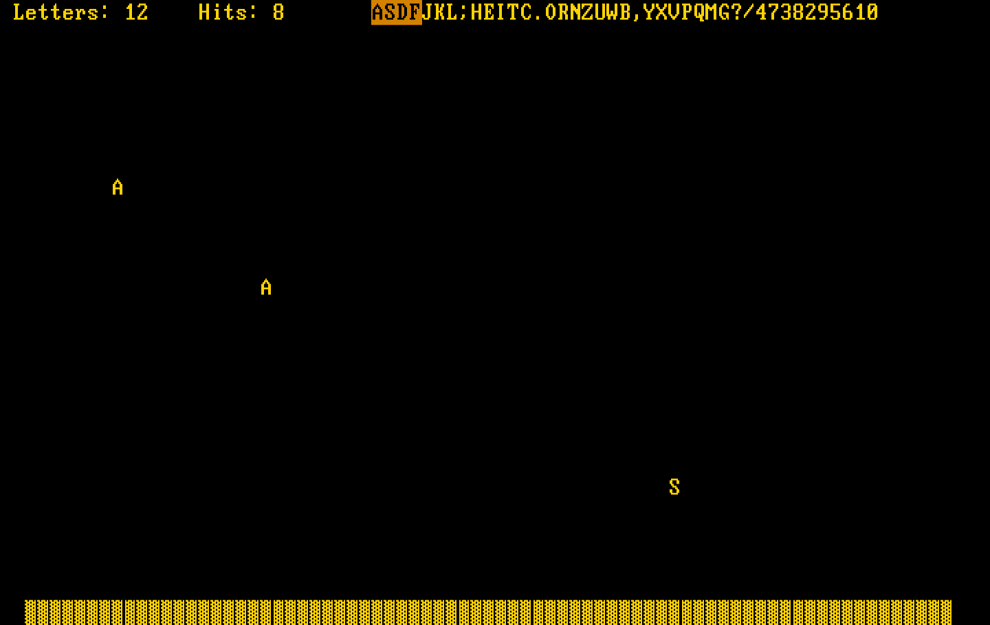 Typing Tutor III IBM PC/Compatibles Screenshot: The Letter Invaders game.