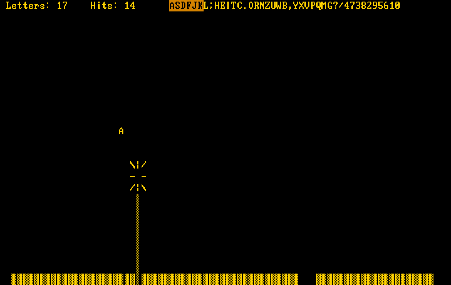 Typing Tutor III IBM PC/Compatibles Screenshot: A letter has been zapped!