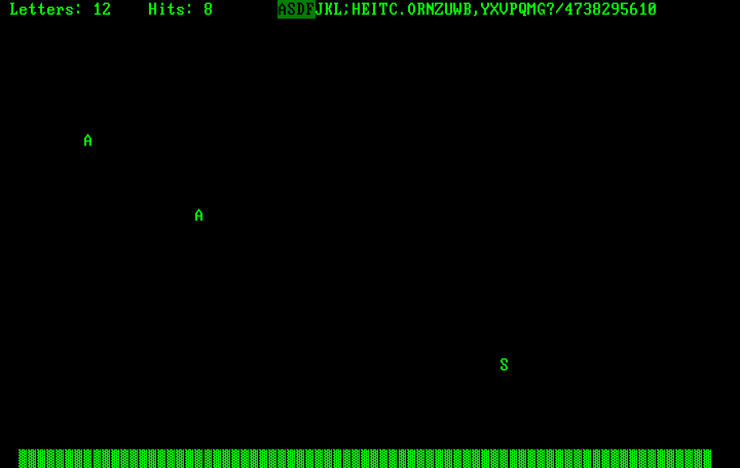 Typing Tutor III IBM PC/Compatibles Screenshot: The Letter Invaders game.