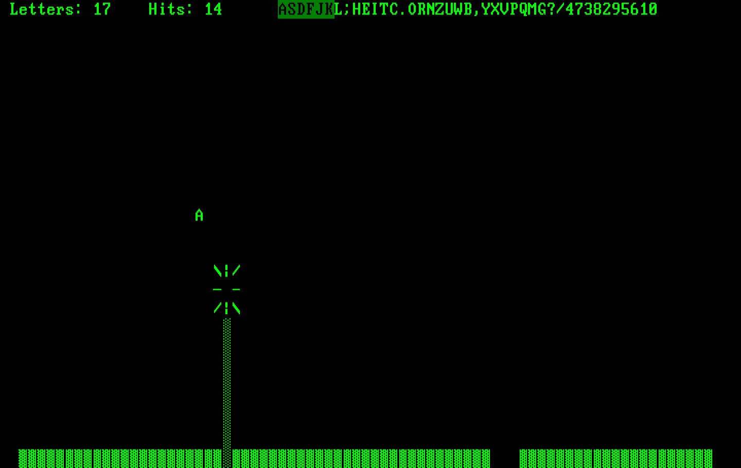 Typing Tutor III IBM PC/Compatibles Screenshot: A letter has been zapped!
