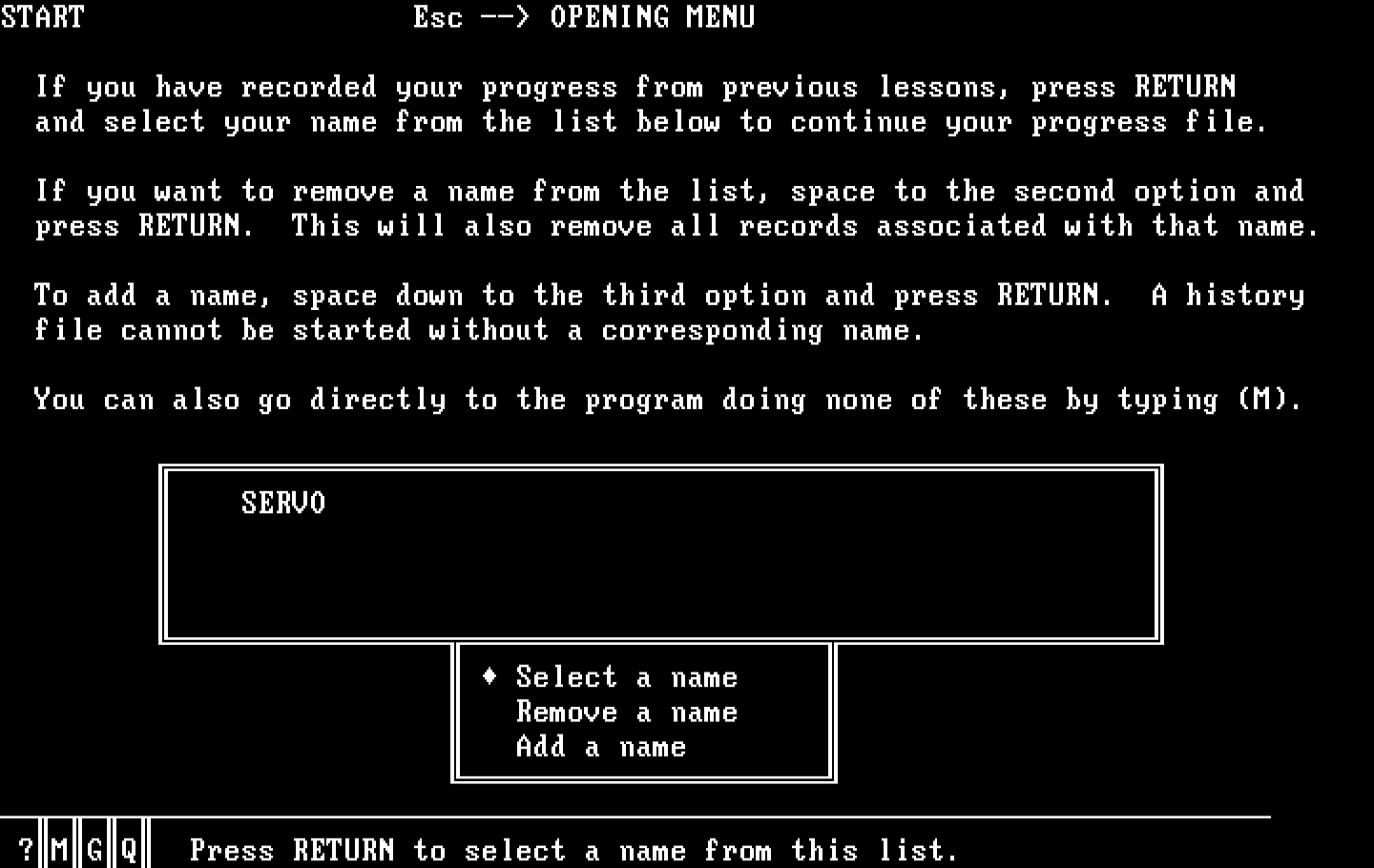 Typing Tutor III IBM PC/Compatibles Screenshot: Select an existing user, or create a new one.