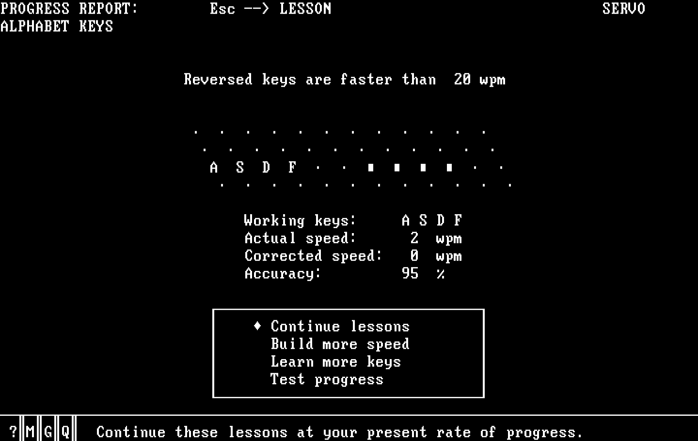 Typing Tutor III IBM PC/Compatibles Screenshot: Progress report.