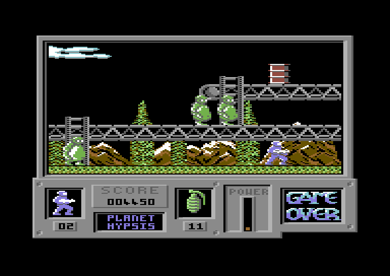 Game Over Commodore 64 Screenshot: Watch out for those green things that appear.