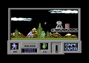 Game Over for Commodore 64 - You can't jump up to that platform, but there are ladders on some screens.