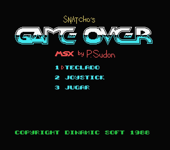 Game Over MSX Screenshot: Title screen and main menu.