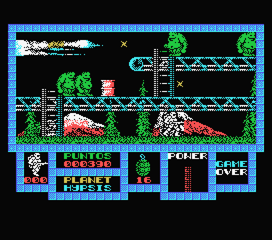 Game Over MSX Screenshot: You can climb up the ladder, or continue on the ground here.