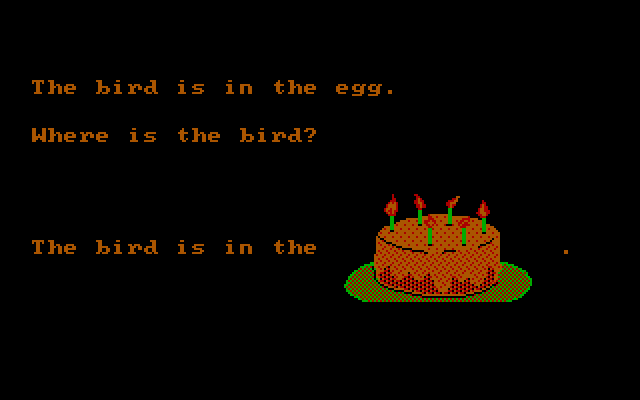 Pictionary IBM PC/Compatibles Screenshot: No, the bird is probably not in the cake...