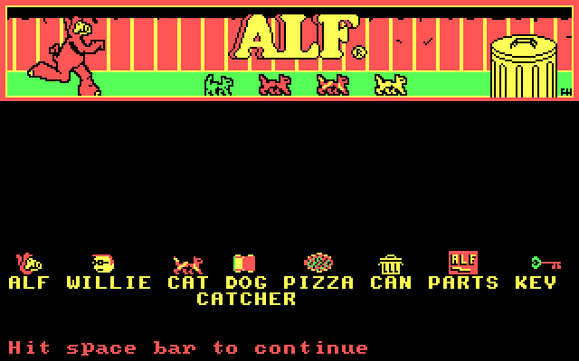 ALF: The First Adventure IBM PC/Compatibles Screenshot: Here are the characters in the game.
