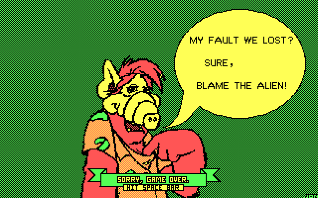 ALF: The First Adventure IBM PC/Compatibles Screenshot: Game over.