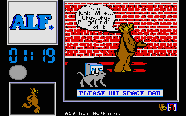 ALF: The First Adventure Atari ST Screenshot: Oh no, I lost all my items!