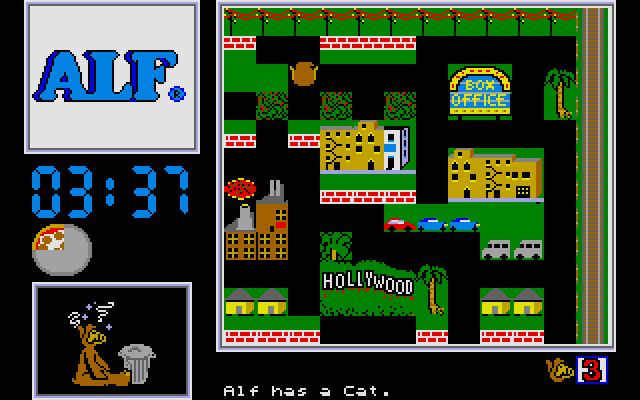 ALF: The First Adventure Atari ST Screenshot: Crash! I hit a trash can, I'm temporarily stunned...