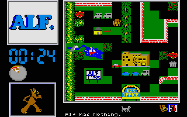 ALF: The First Adventure Atari ST Screenshot: Wandering the town...but no cats here!