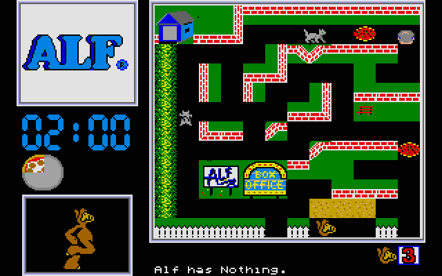ALF: The First Adventure Atari ST Screenshot: Ah, there's a few cats! But I'm on the wrong side of a wall...