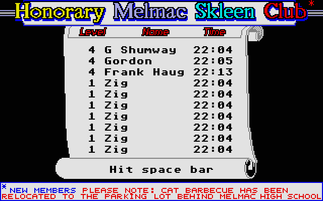 ALF: The First Adventure Atari ST Screenshot: The high scores.
