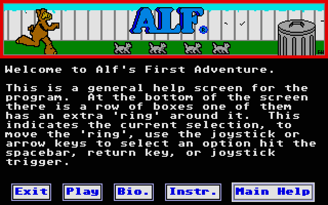 ALF: The First Adventure Atari ST Screenshot: The main menu.