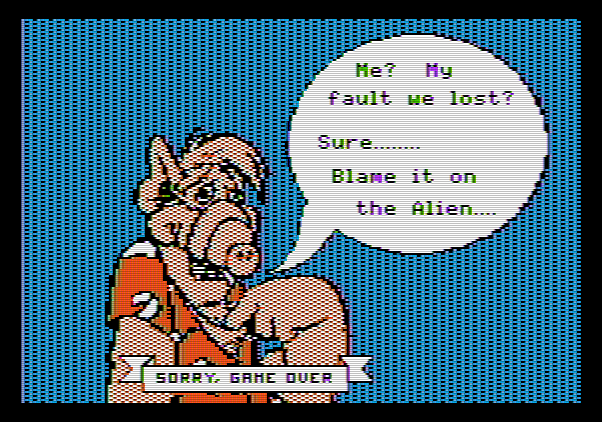 ALF: The First Adventure Apple II Screenshot: Game over.