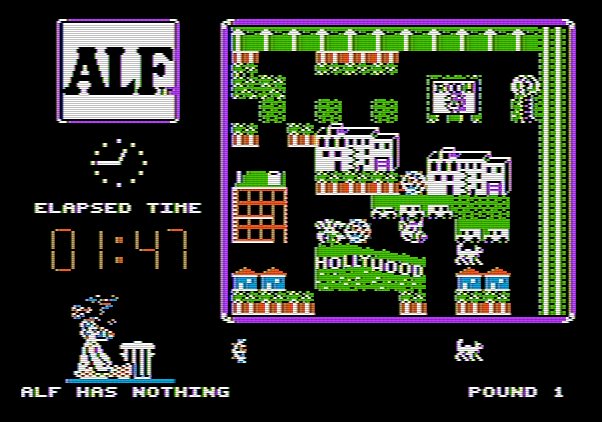 ALF: The First Adventure Apple II Screenshot: Oops, I ran into a trash can...