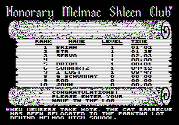 ALF: The First Adventure Apple II Screenshot: High scores.