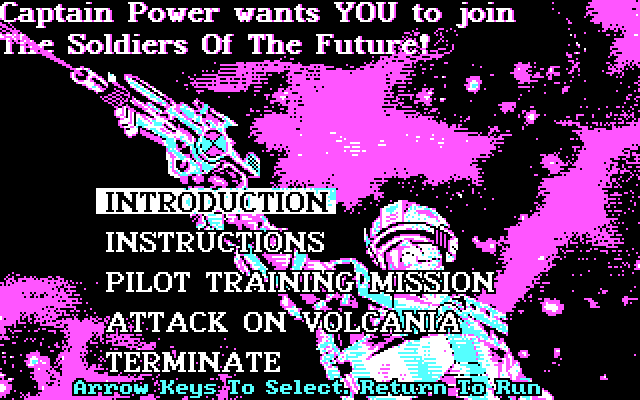 Captain Power and the Soldiers of the Future IBM PC/Compatibles Screenshot: The main menu.
