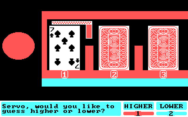 Card Sharks IBM PC/Compatibles Screenshot: Is the next card higher or lower?