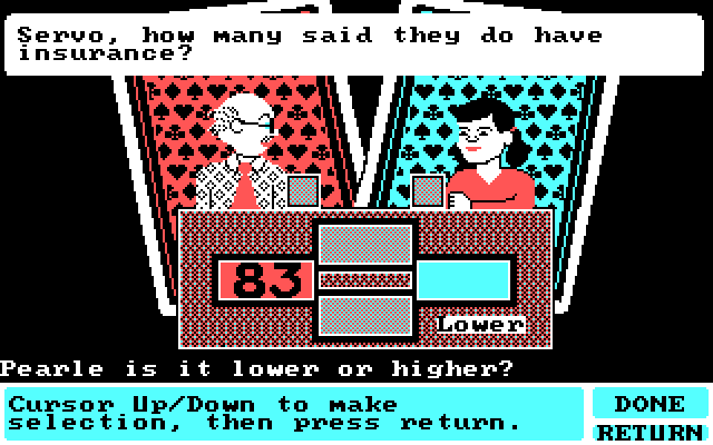 Card Sharks IBM PC/Compatibles Screenshot: Answering a question.