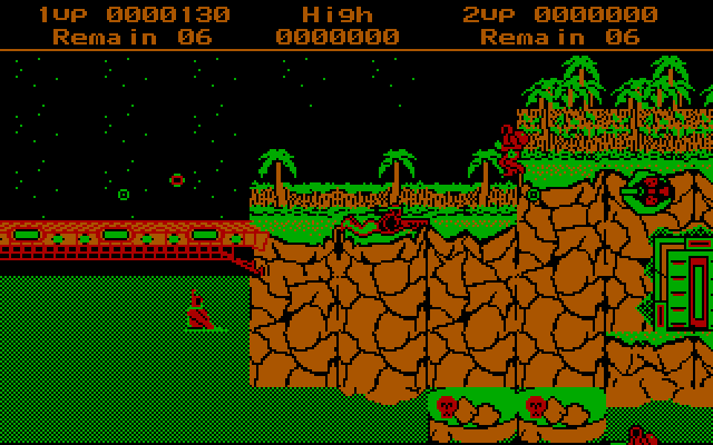 Contra IBM PC/Compatibles Screenshot: Ducking to avoid enemy fire.