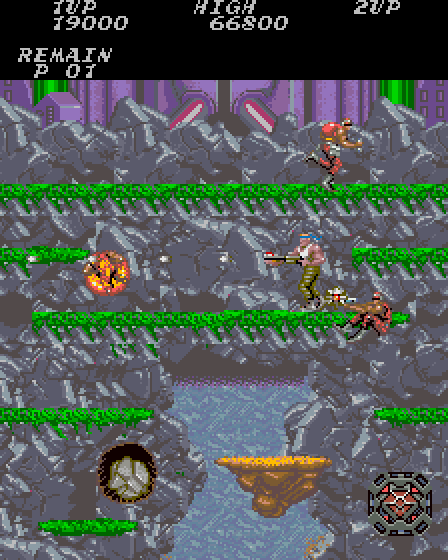 Contra Arcade Screenshot: Enemies appear from all directions...