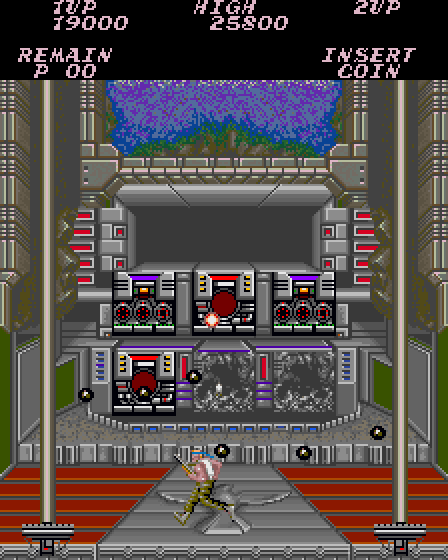 Contra Arcade Screenshot: Dodging fire at the end of a level...