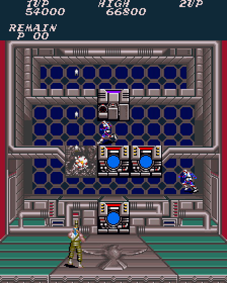 Contra Arcade Screenshot: Shooting targets at the end of the level.