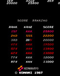 Contra for Arcade - Game over; The high score table.