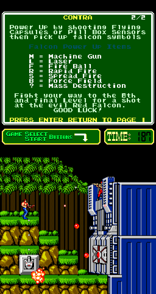 Contra Arcade Screenshot: A barrier blocks the entrance to the next section of the game...