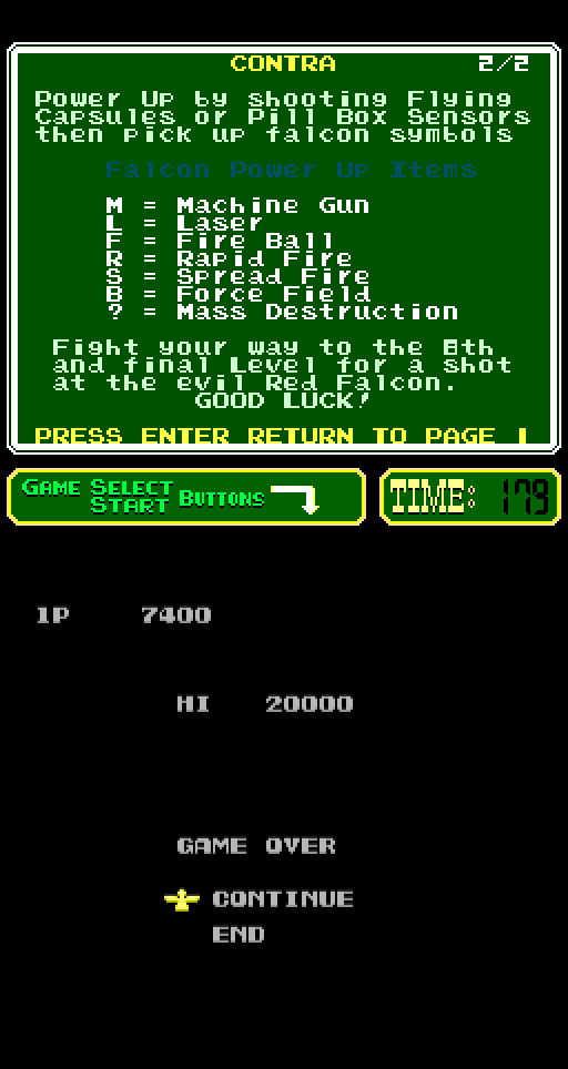 Contra Arcade Screenshot: Game over.