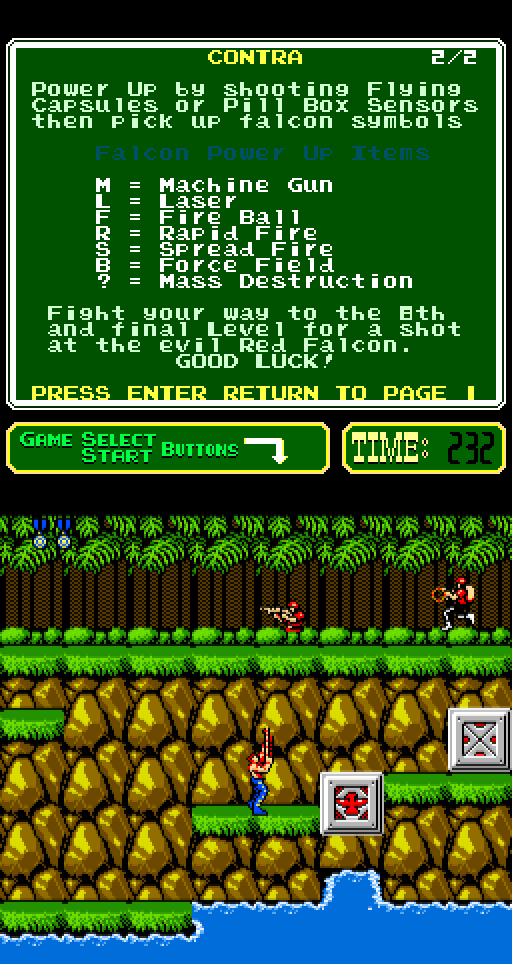 Contra Arcade Screenshot: Taking aim at some opponents above me...