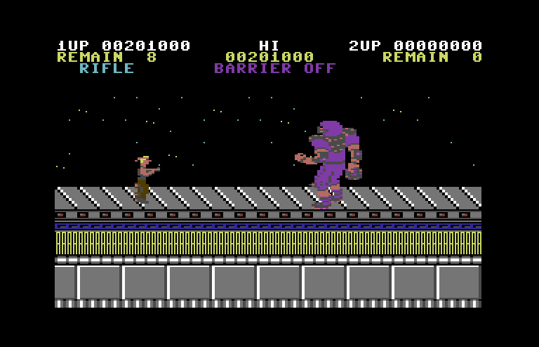 Contra Commodore 64 Screenshot: It takes numerous hits to defeat this large opponent...