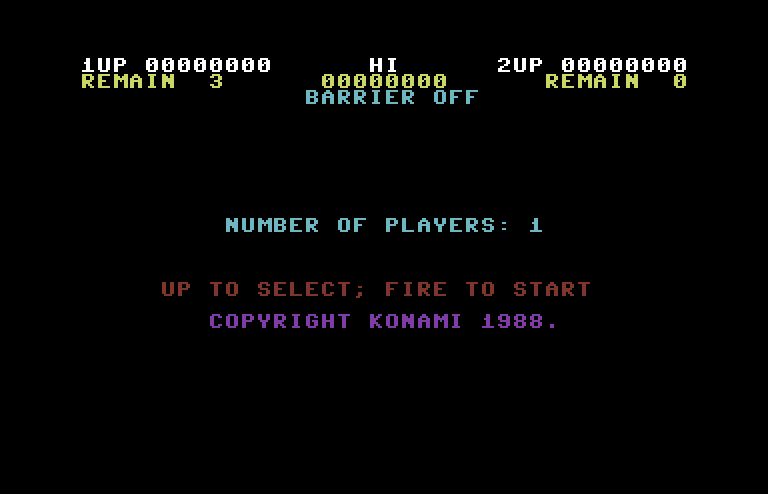Contra Commodore 64 Screenshot: Main menu.