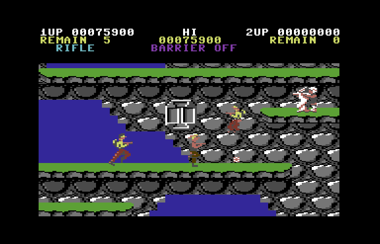 Contra Commodore 64 Screenshot: Enemies attack from all angles!