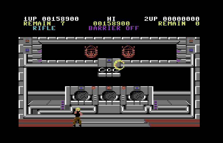 Contra Commodore 64 Screenshot: There are multiple targets here that need to be destroyed!