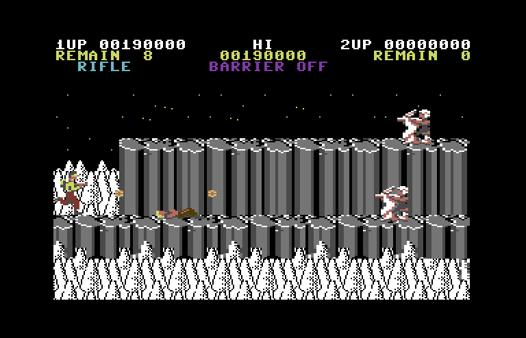 Contra Commodore 64 Screenshot: I've been shot!