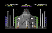 Contra for Commodore 64 - Men attack from the left and right as you try to destroy this building.
