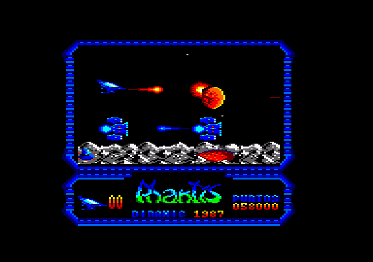 Game Over II Amstrad CPC Screenshot: Avoid or shoot the numerous obstacles.