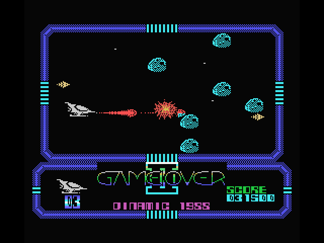 Game Over II MSX Screenshot: Shooting at asteroids (re-release).