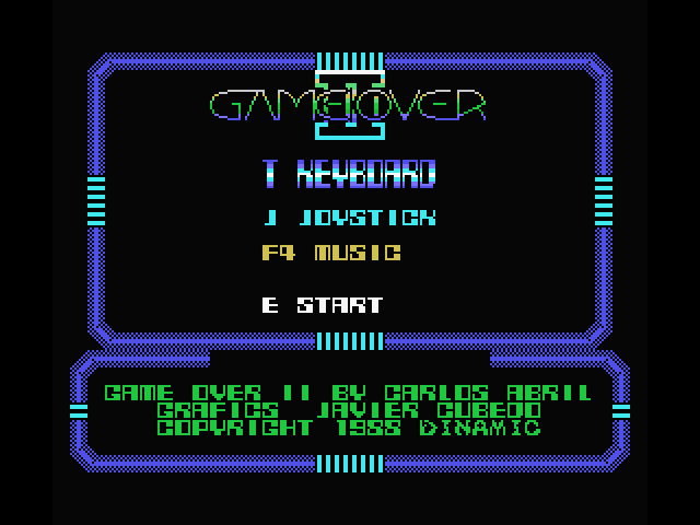 Game Over II MSX Screenshot: Main menu (re-release).